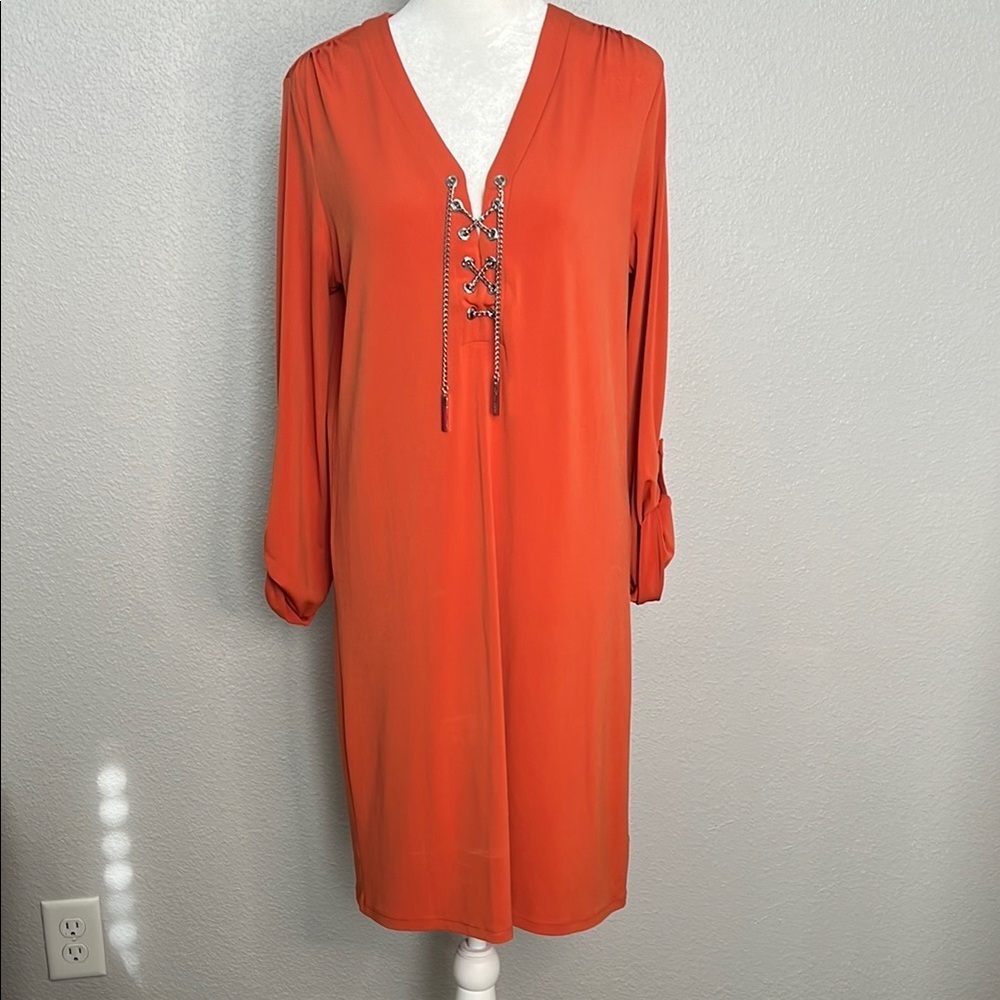 Michael Kors Lace Up Shirt Dress Orange Size Medium